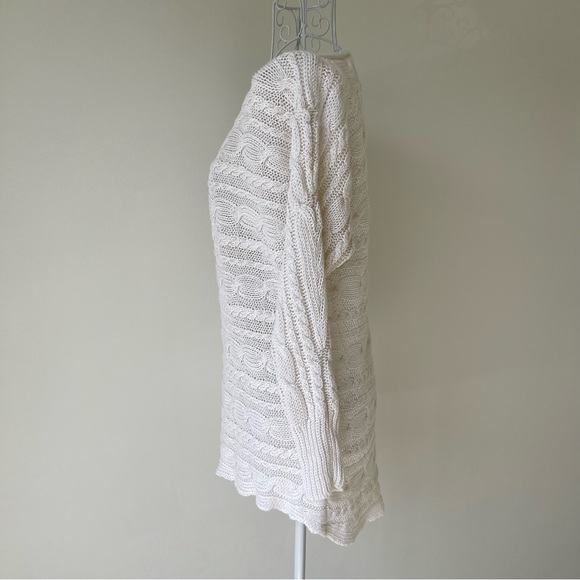 Alice + Olivia horizontal cable knit 100% linen high low sweater scoop neck SZ S - Picture 2 of 9
